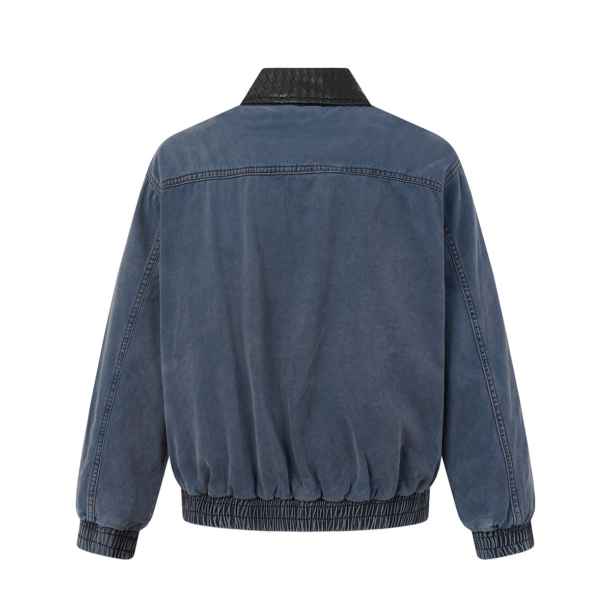 Veste bomber en denim délavé avec col en similicuir tressé – Vintage déconstruit