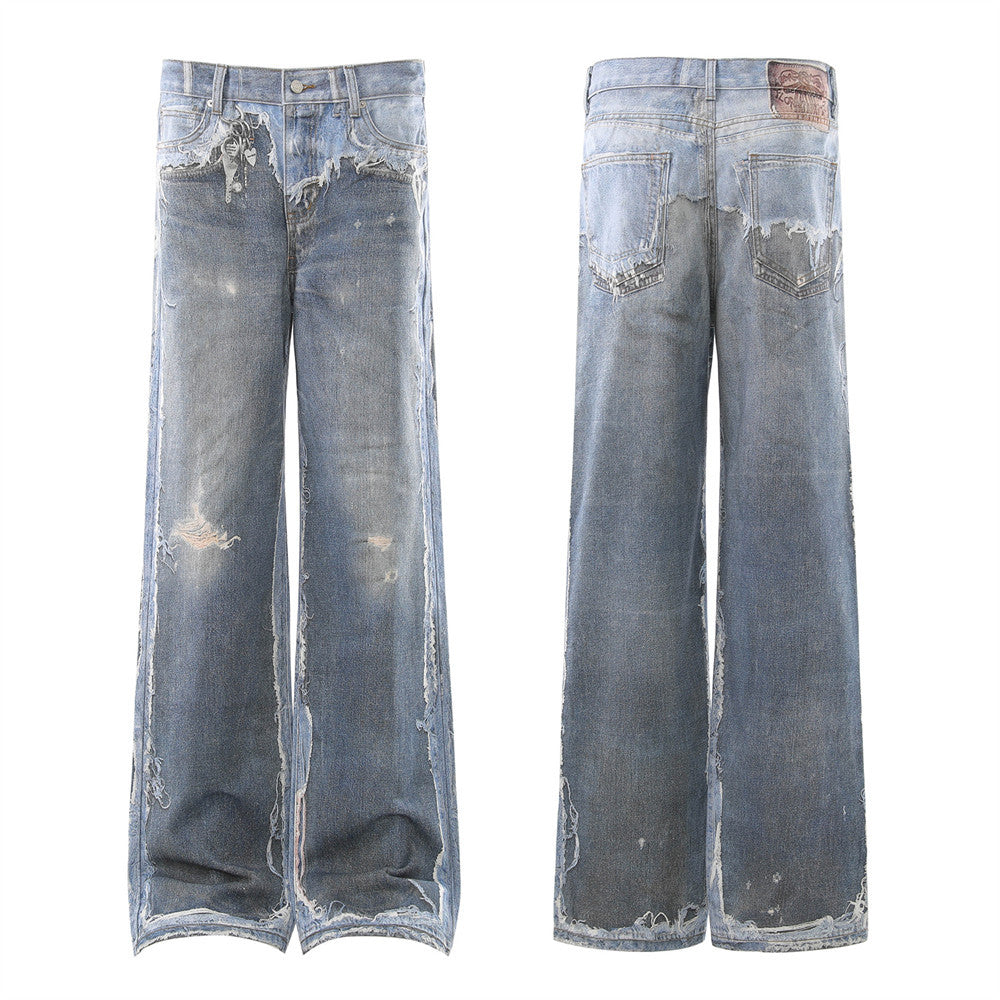 Wide-Leg Distressed Jeans – Post-Apocalyptic Raw-Edge Washed Denim