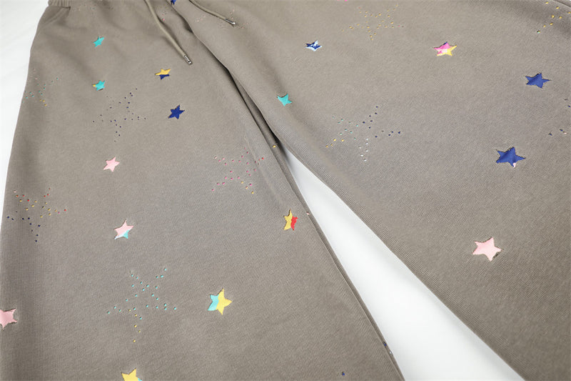 Colorful Star Print Wide-Leg Sweatpants – Relaxed Fit Curved Hem Casual Pants