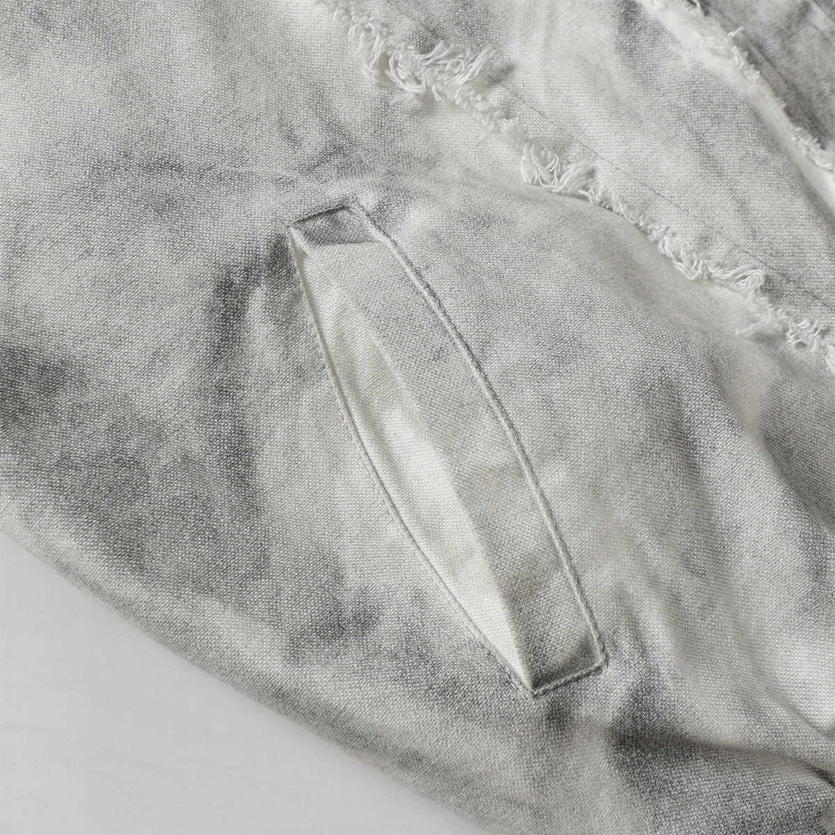 Men's Washed Distressed Zip-Up Hooded Jacket with Raw-Edge Patchwork