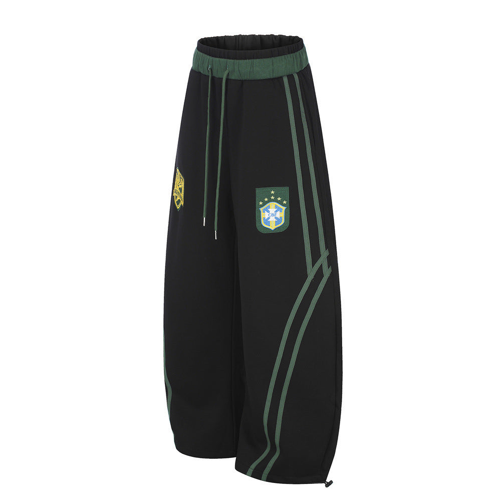 Wide-Leg Sweatpants with Badge Embroidery – Men's Streetwear Tapered Joggers