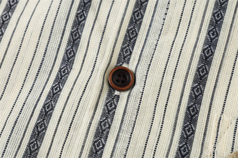 Striped Long-Sleeve Shirt – Vintage American Oversized Button-Up with Pocket
