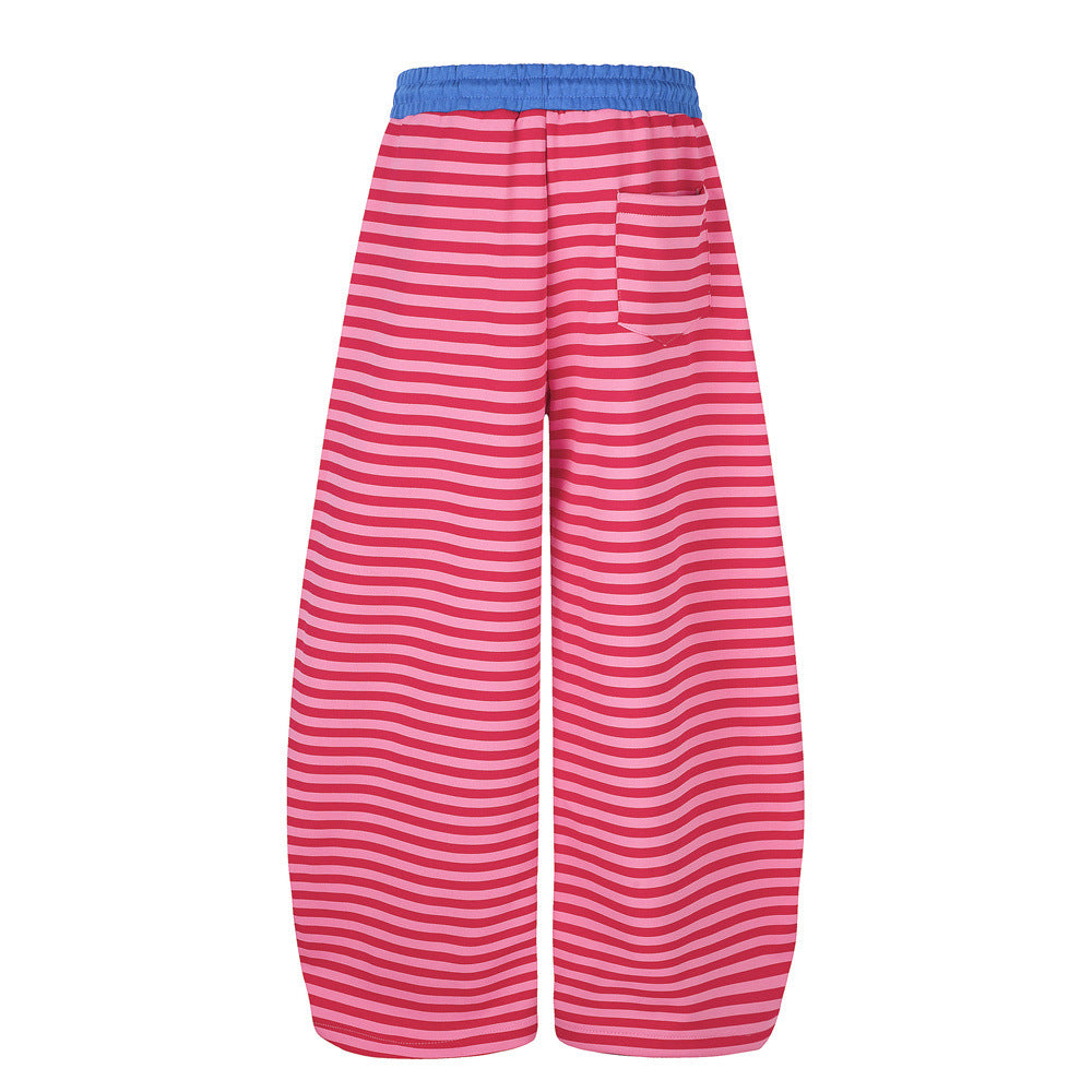 Men's Striped Wide-Leg Sweatpants with Star & Letter Embroidery – American