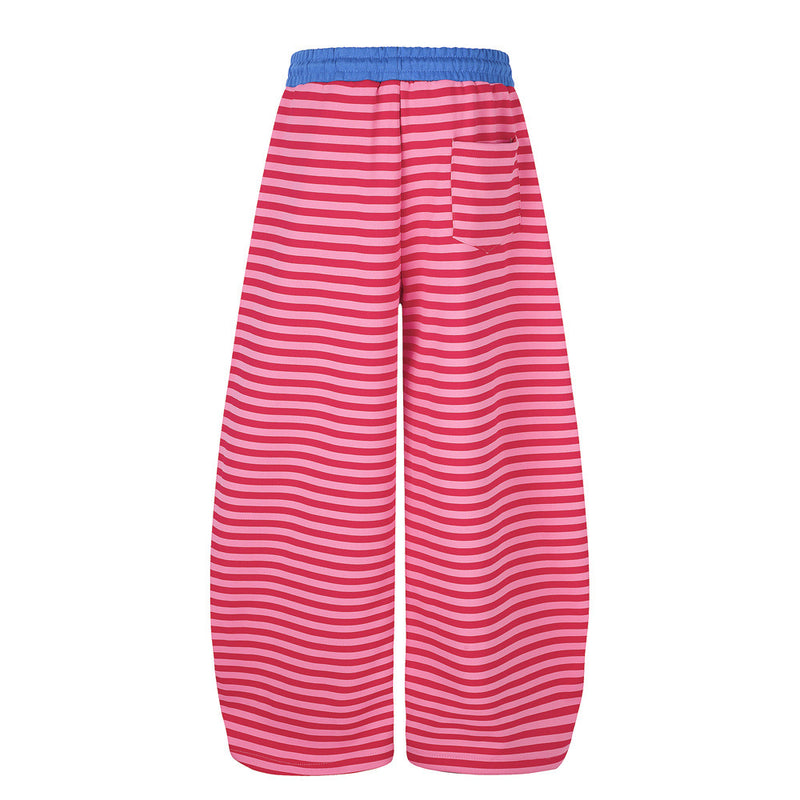 Men's Striped Wide-Leg Sweatpants with Star & Letter Embroidery – American