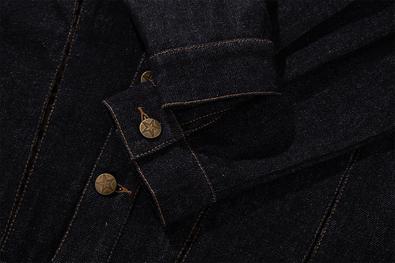 Dark Denim Boxy Jacket with Leopard Print Inset Panels