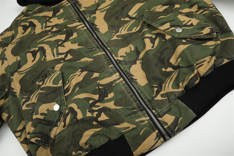 Camo Hooded Bomber Jacket – Men's Oversized Padded Flight Coat