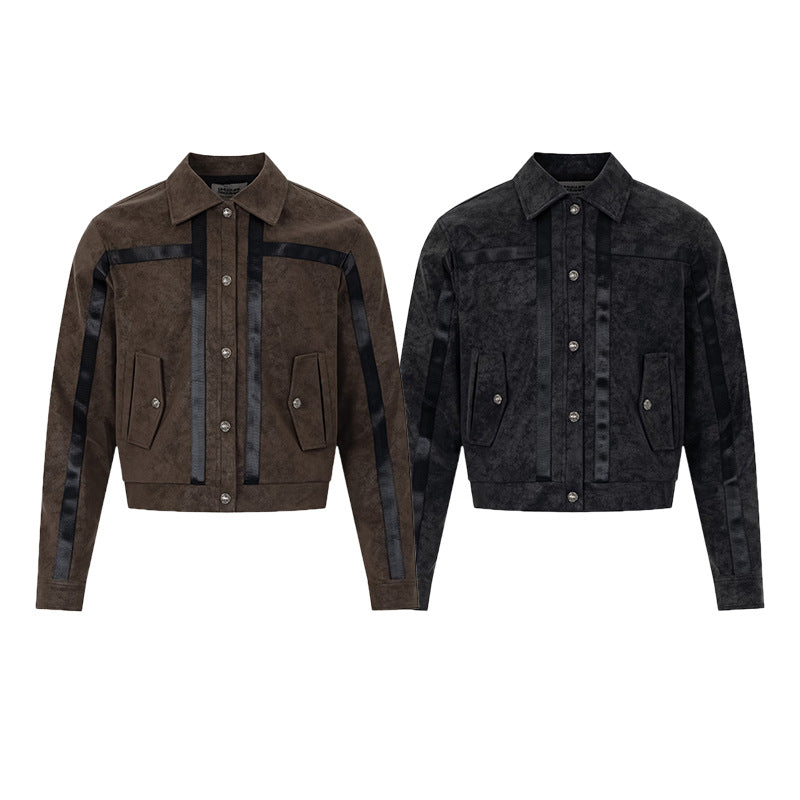 Chaqueta bomber de textura ante con rayas – Chaqueta corta Detroit con bandas satinadas