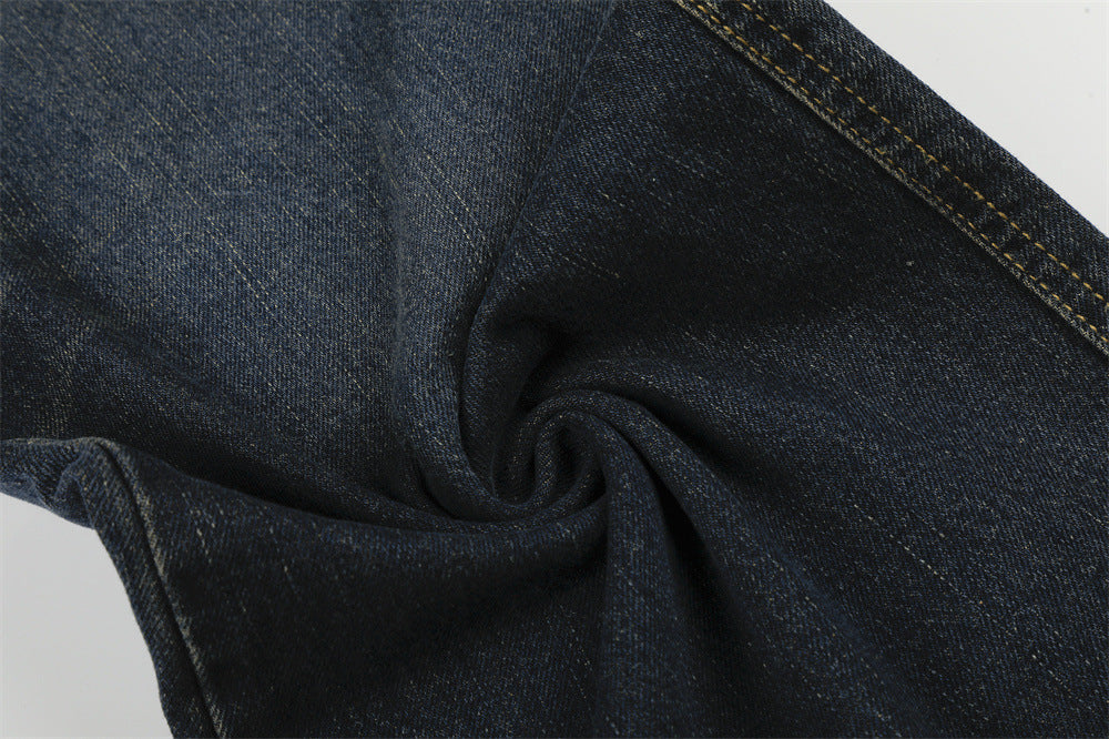 Wide-Leg-Baggy-Jeans mit Taschenbesatz aus Kunstfell und Schriftzugstickerei – Dark Wash