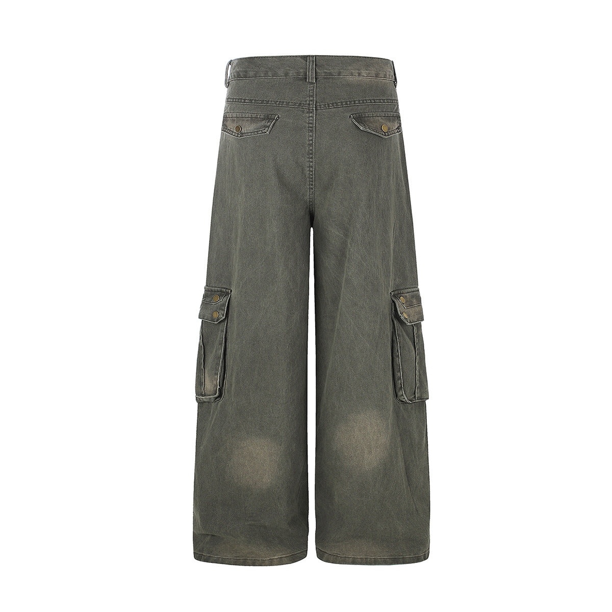 Wide-Leg Cargo Jeans – Washed Denim, Straight-Fit with Multi-Pocket Detail