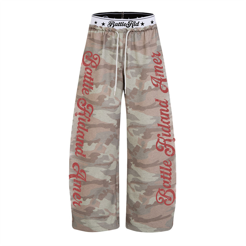 BattleKid Letter Print Wide Leg Sweatpants – Elastic Waist Streetwear Joggers