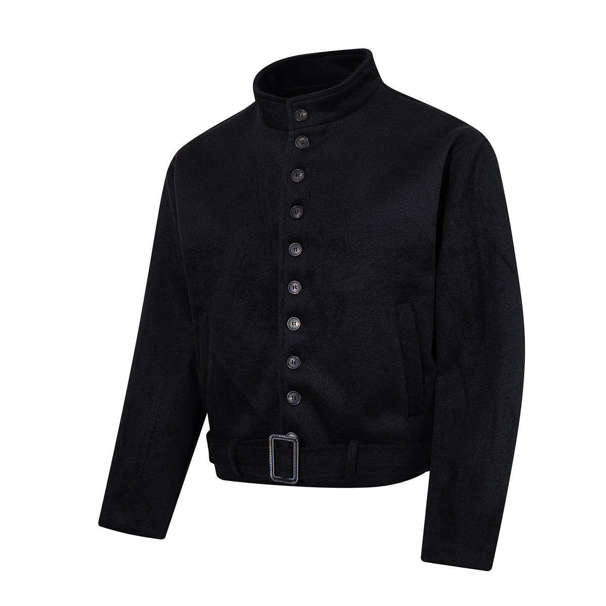Jacke aus Wollmix mit Stehkragen, Knopfleiste & Gürtelabschluss
