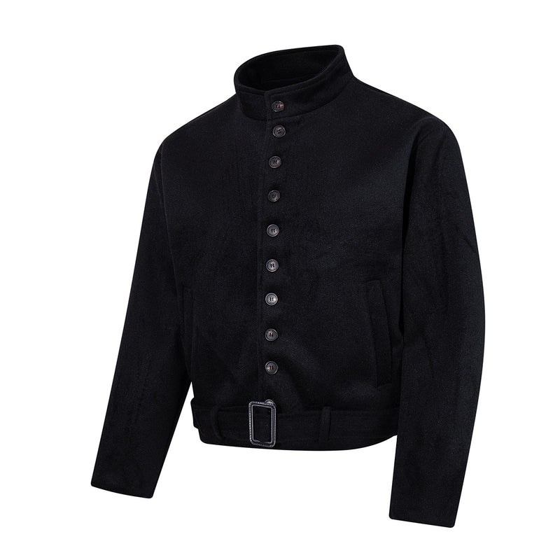 Jacke aus Wollmix mit Stehkragen, Knopfleiste & Gürtelabschluss