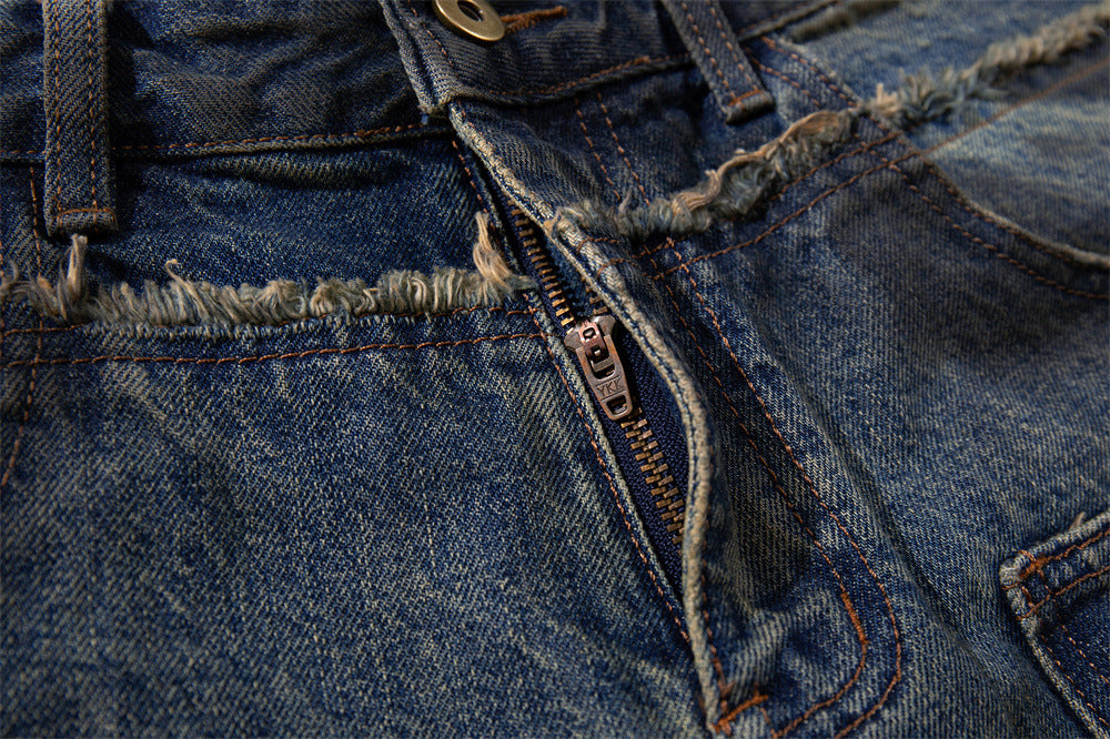 Ripped Wide-Leg Denim Shorts – Distressed Cargo Pocket Washed Jorts