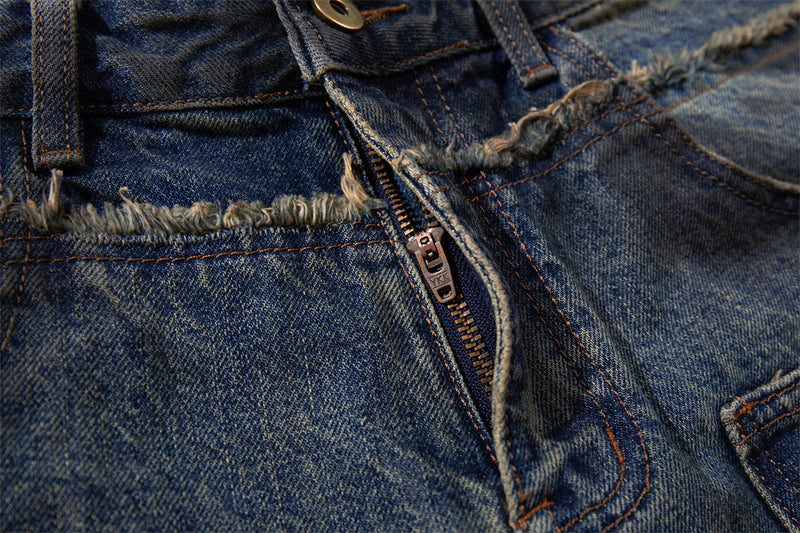 Ripped Wide-Leg Denim Shorts – Distressed Cargo Pocket Washed Jorts