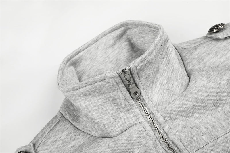 Men's Zip-Up Jacket Military Double-Breasted Stand Collar Short Bomber