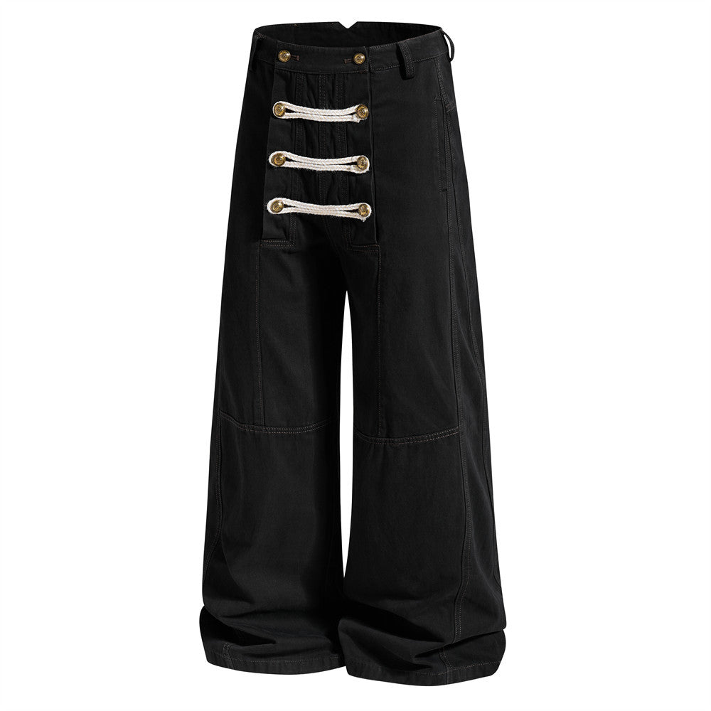 Wide-Leg Trousers with Double-Breasted Rope Detail