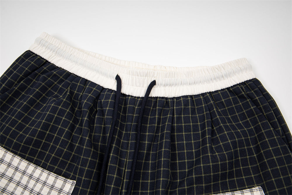 Contrast Pocket Plaid Wide-Leg Pants – Relaxed Fit Streetwear Trousers