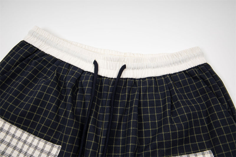 Contrast Pocket Plaid Wide-Leg Pants – Relaxed Fit Streetwear Trousers