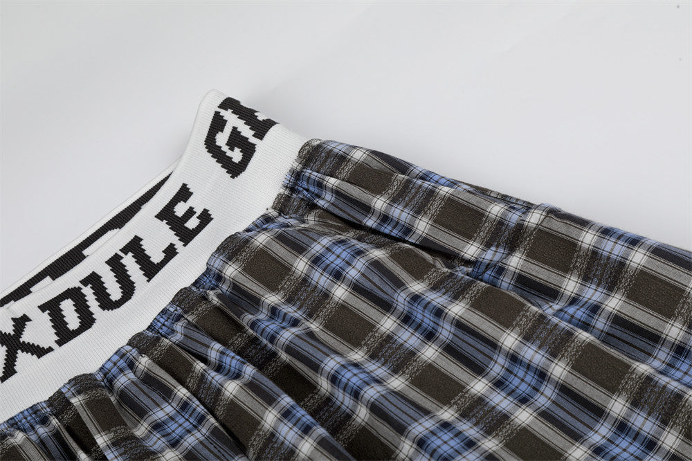 Plaid Wide-Leg Pants with Logo Elastic Waistband