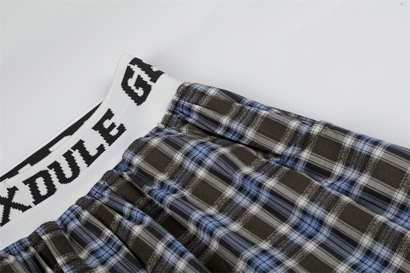 Plaid Wide-Leg Pants with Logo Elastic Waistband
