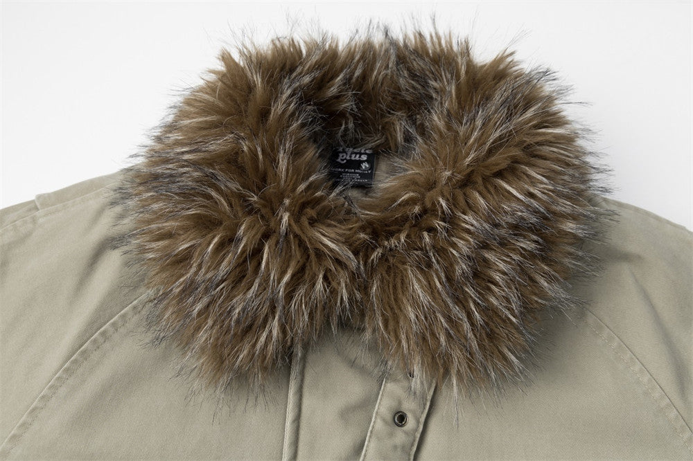 Men's Retro Bomber Jacket with Faux Fur Collar, Padded Winter Coat