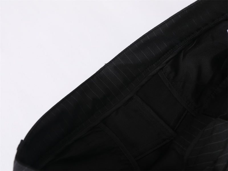 Black Pinstripe Wide-Leg Trousers – Pleated Relaxed Fit Dress Pants