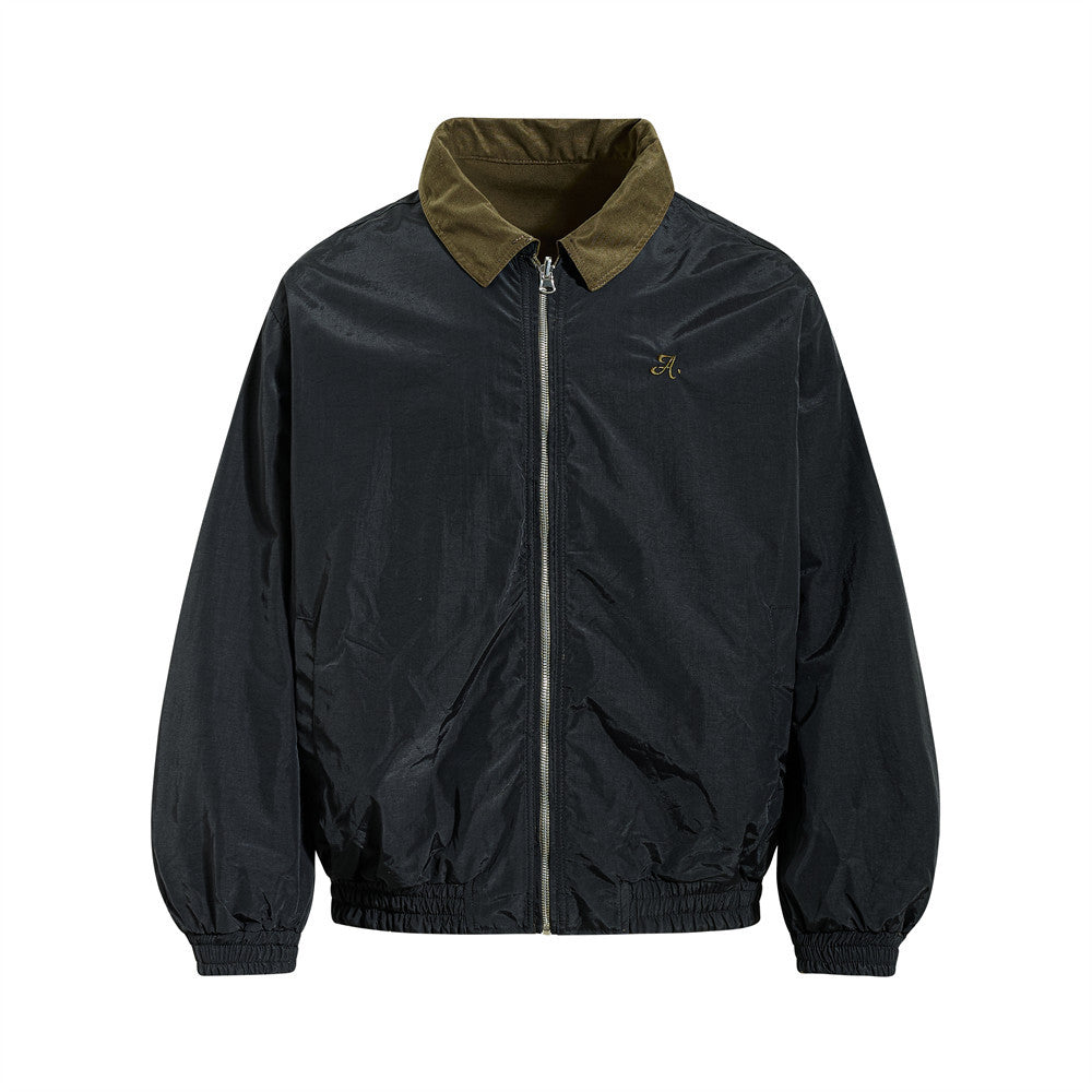 Reversible Oversized Bomber Jacket – Contrast Collar, Dual-Wear Workwear Style