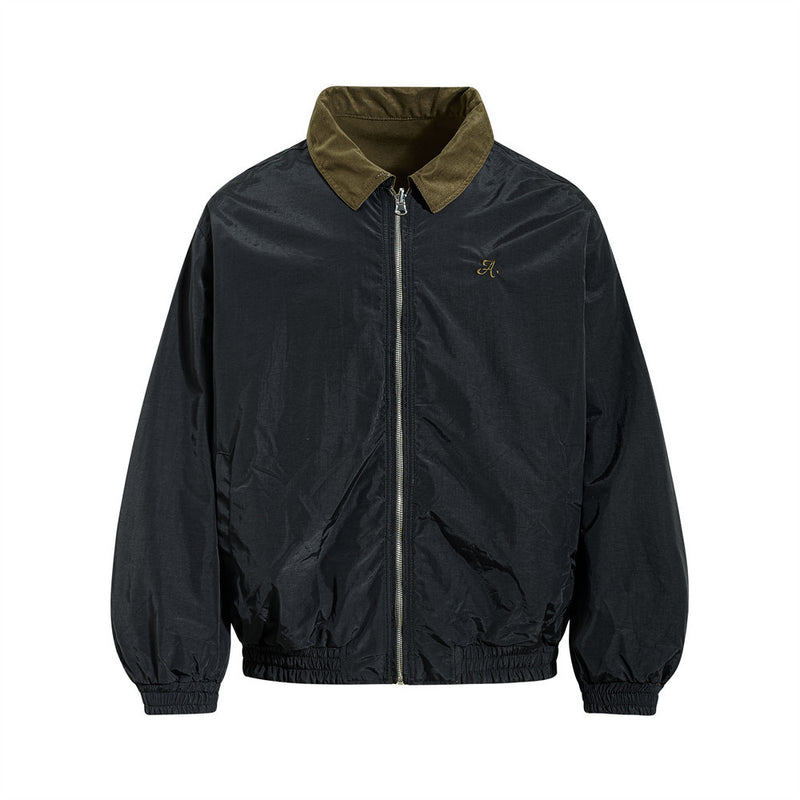 Reversible Oversized Bomber Jacket – Contrast Collar, Dual-Wear Workwear Style