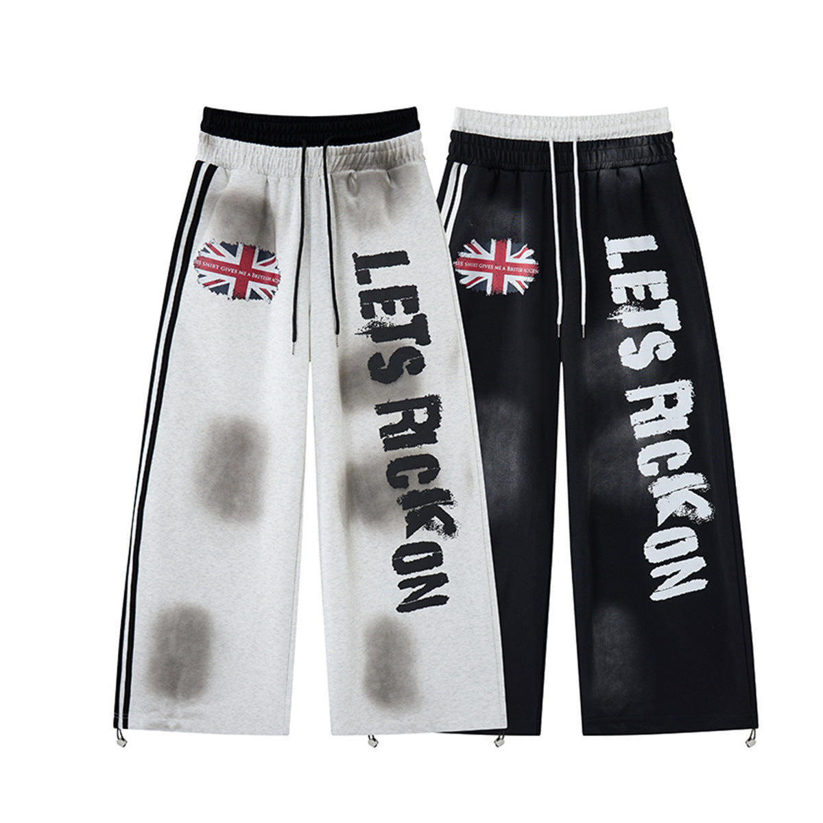 Wide-Leg-Sweatpants mit Union-Jack- und „Let's Rock On“-Print, Seitenstreifen