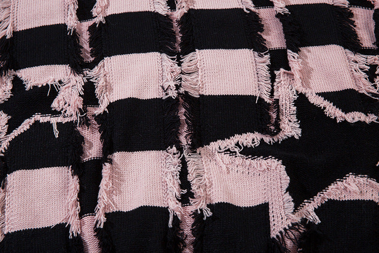 Pull oversize en maille rayée à étoiles délavée – Col rond à franges