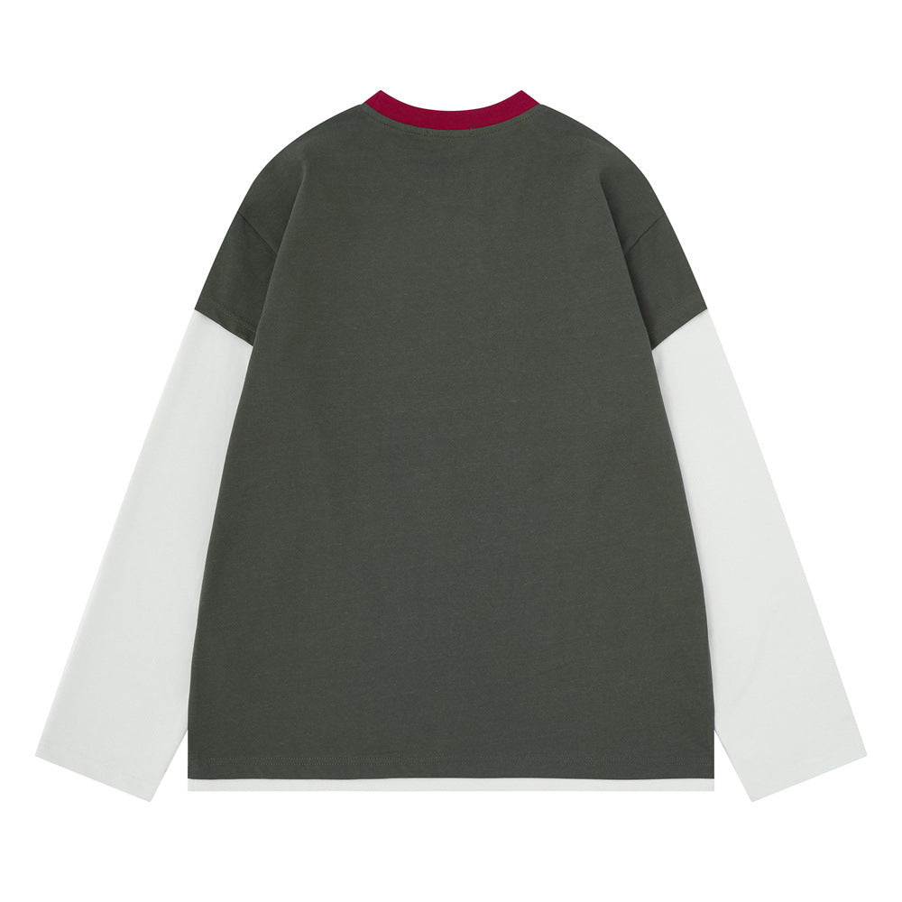 T-shirt manches longues colorblock à effet superposé – Imprimé vintage et détails métalliques