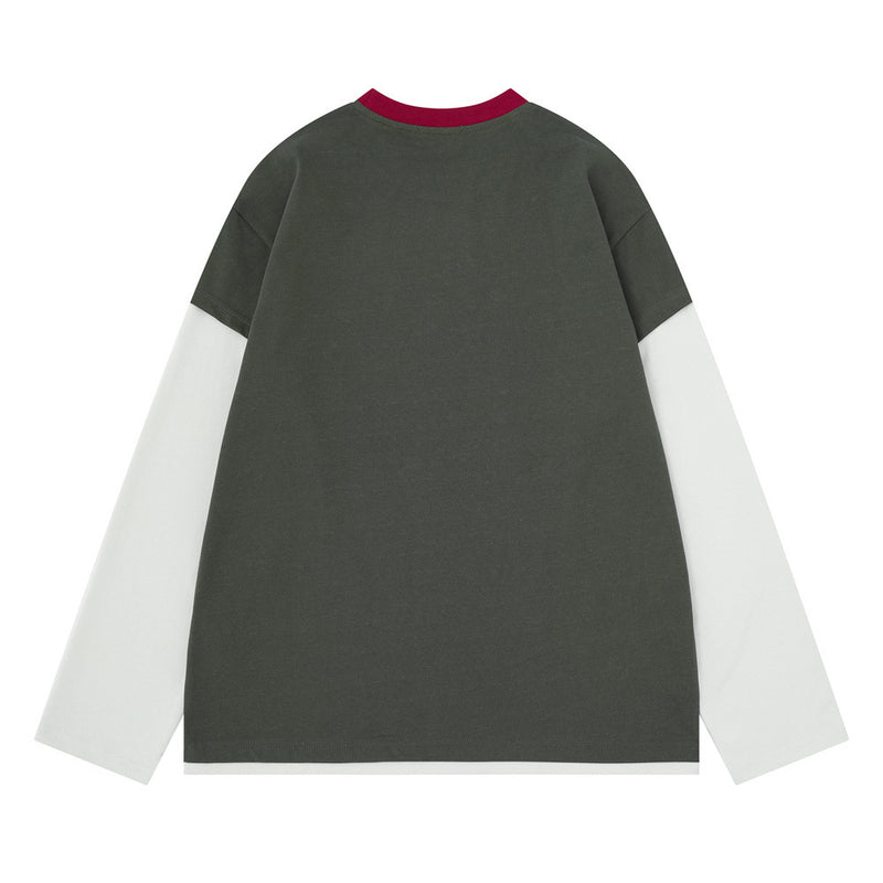 T-shirt manches longues colorblock à effet superposé – Imprimé vintage et détails métalliques