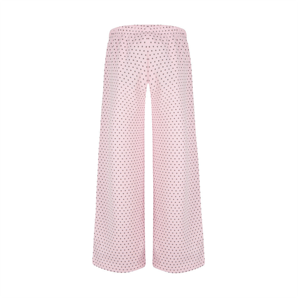 Polka Dot Wide-Leg Pants – Women's Relaxed Fit Drawstring Casual Trousers