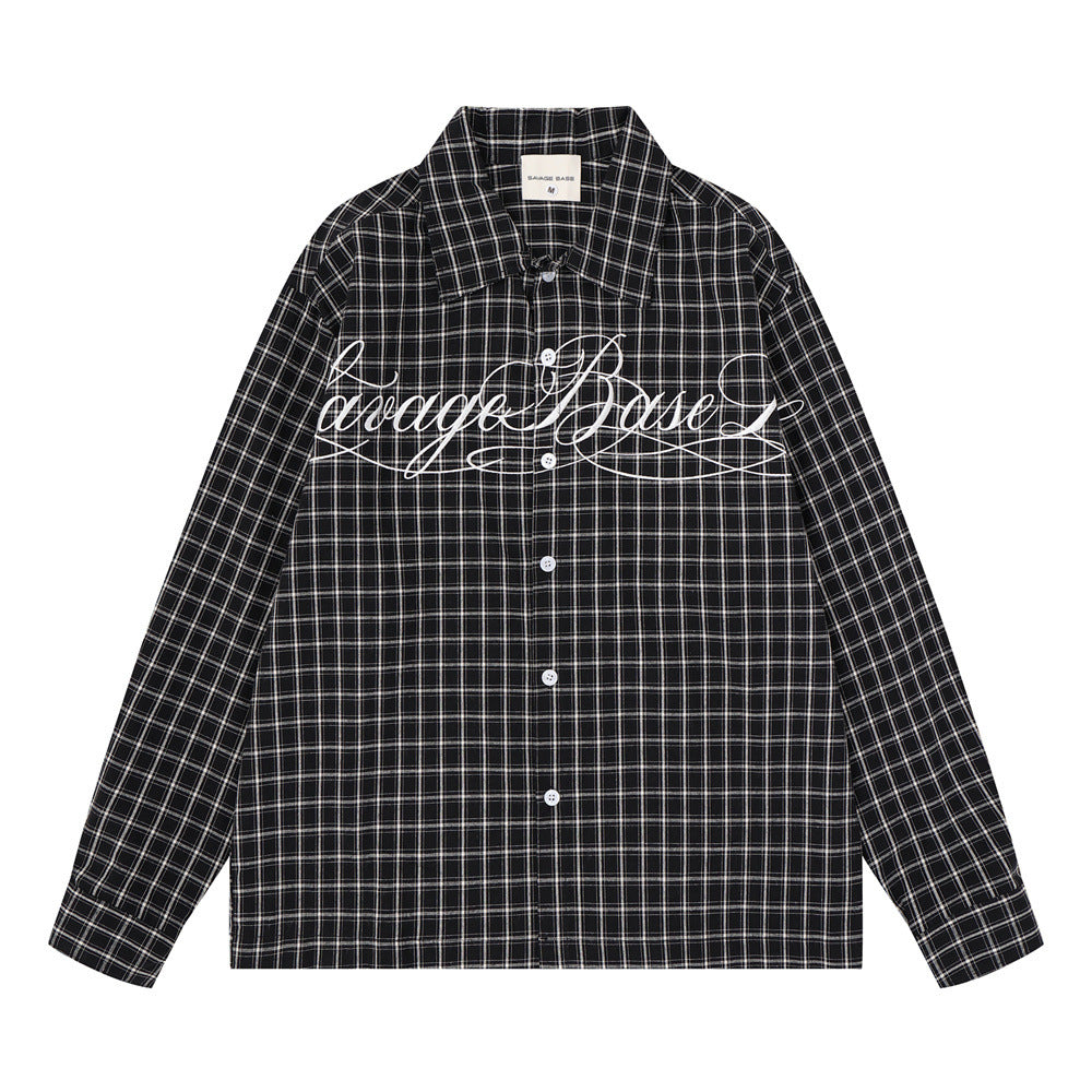 Plaid Long Sleeve Shirt – Savage Base Script Embroidery, Relaxed Fit