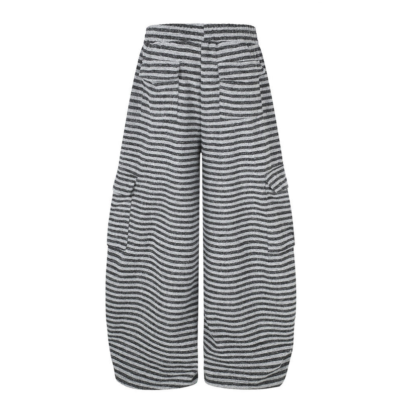 Wide-Leg Striped Cargo Pants with Union Jack Rhinestone Detail