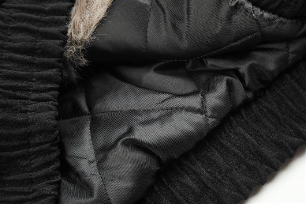 Men's Faux Fur-Lined Hooded Bomber Jacket – Double-Breasted PU Suede Winter Coat