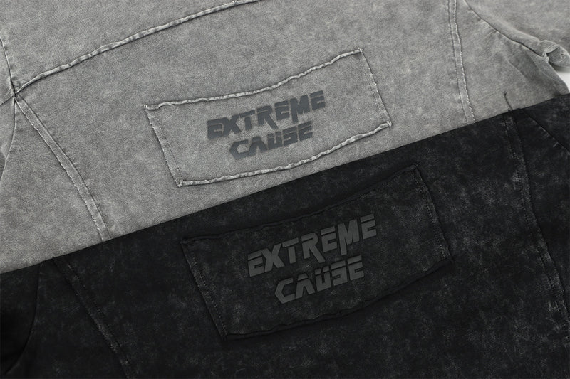 Pull homme gris à col rond – Délavé à l’acide, déstructuré, manches longues à bords bruts