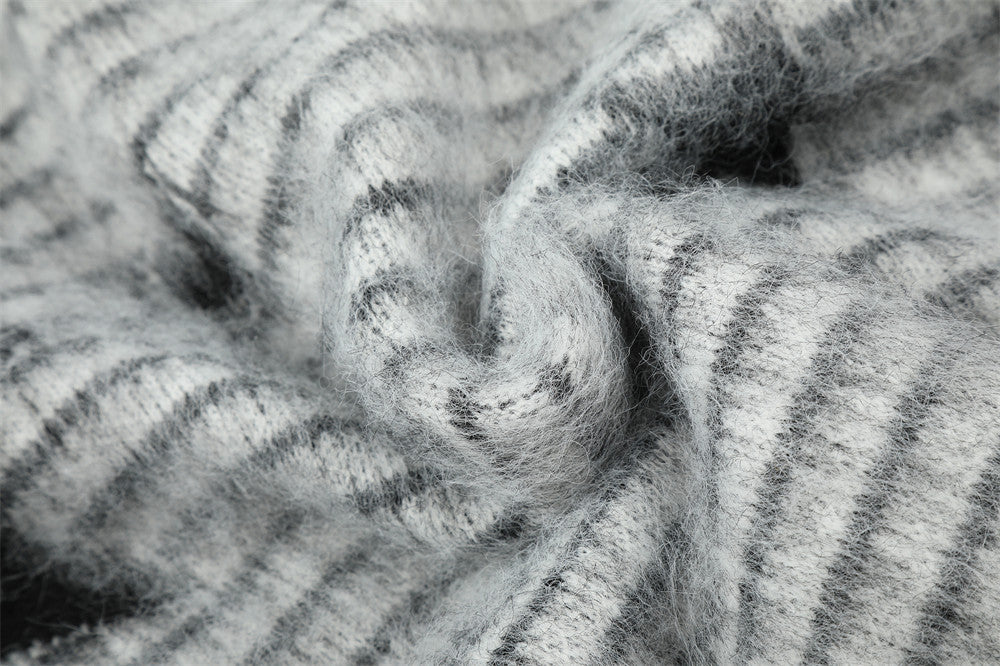 Striped Fur-Trim Zip-Up Knit Hoodie with Star & Circle Print