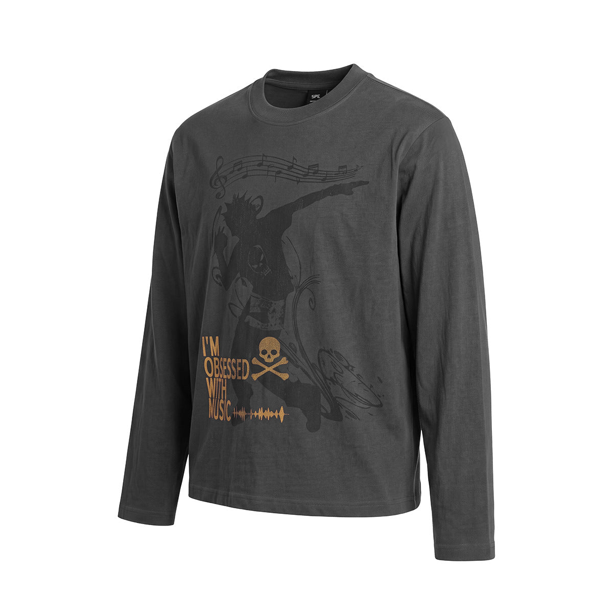 Langarmshirt mit Rockmusik-Print – Herren-Shirt mit Rundhalsausschnitt und Punkmotiv