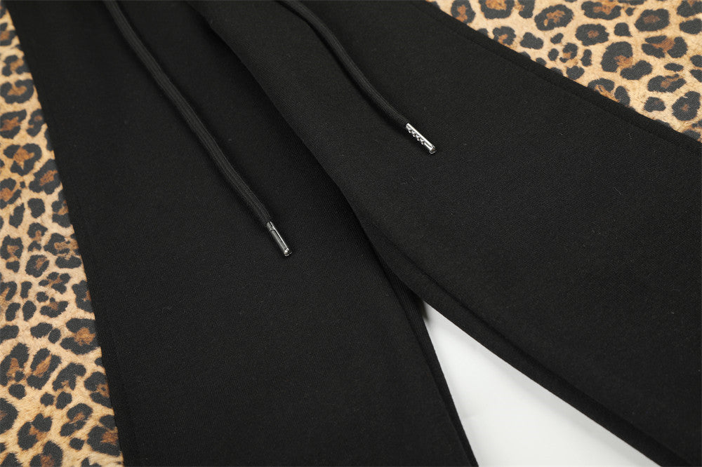 Men's Leopard Print Wide-Leg Sweatpants – Black Colorblock Oversized Street