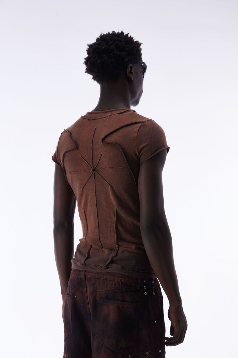 T-shirt manches courtes déconstruit à coutures 3D en relief – Streetwear délavé coupe ajustée