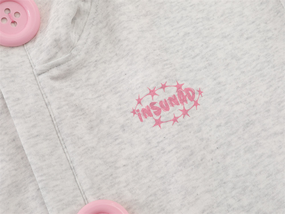 Demon Horn Hoodie – Oversized Button-Front Sweatshirt with 3-Stripe Sleeve