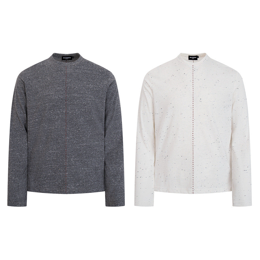 Speckled Long-Sleeve T-Shirt – Mock Neck Relaxed Fit with Center Seam Detail