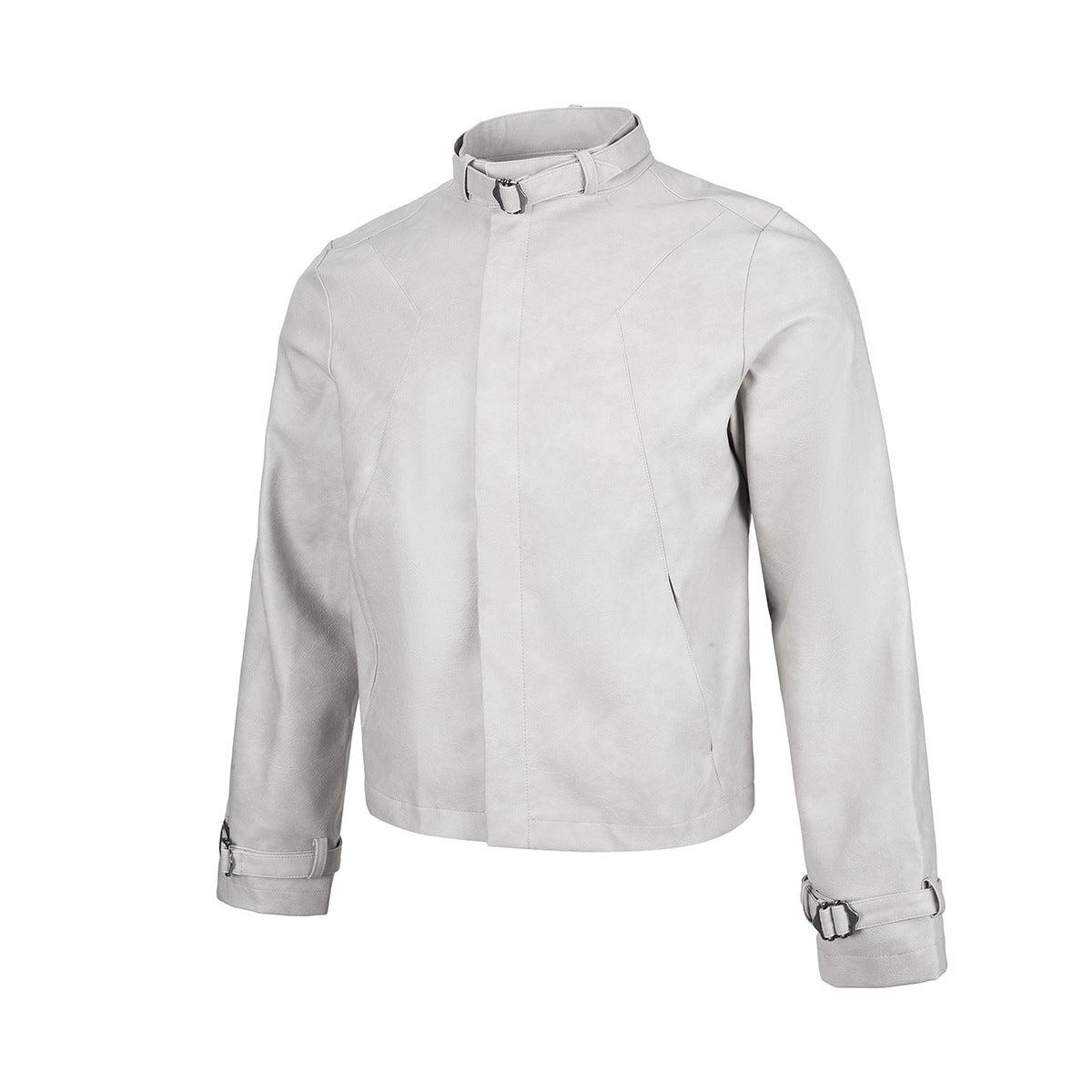 Blouson biker oversize en cuir – Style moto à col montant et poignets à boucles