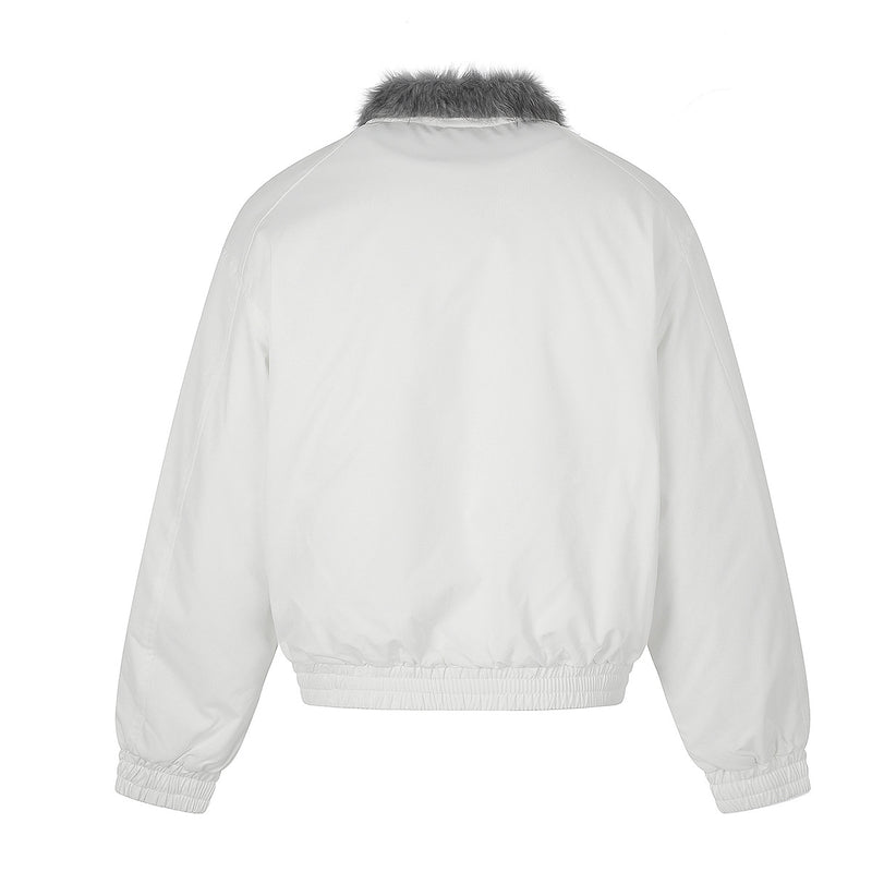 Faux Fur Collar Padded Bomber Jacket – Oversized Flight Jacket