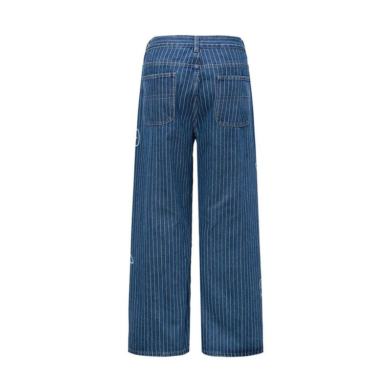 Jean droit à jambes larges à fines rayures pour homme avec broderie script
