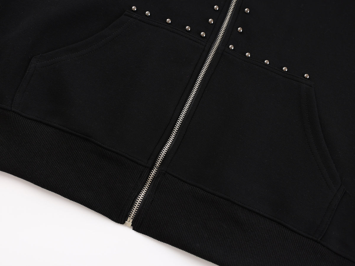 Designer Zip-Up Hoodie with Metal Stud Detail — Heavyweight Oversized Fit
