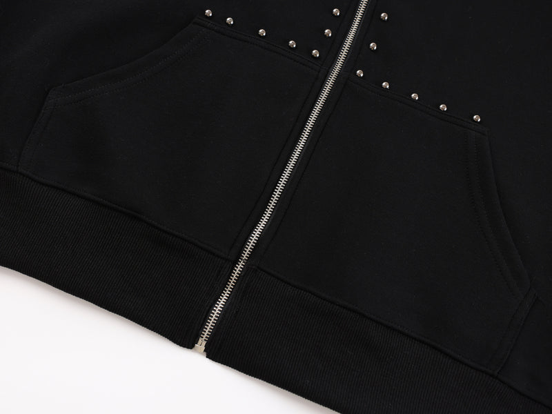 Designer Zip-Up Hoodie with Metal Stud Detail — Heavyweight Oversized Fit