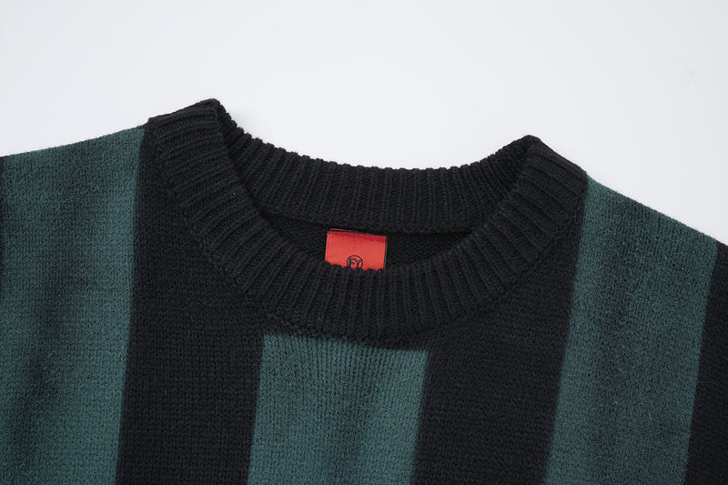 Pull en maille rayé et délavé – Col rond oversize, streetwear vintage américain