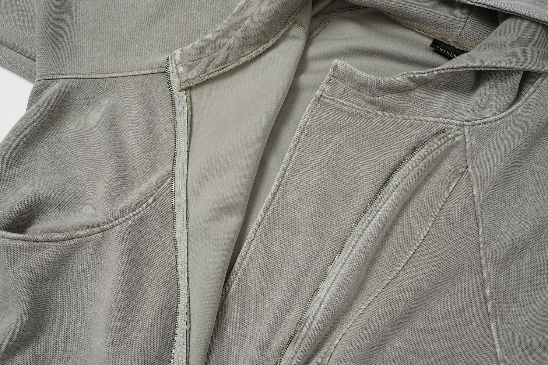 Oversized Acid Wash Zip-Up Hoodie – Deconstructed Streetwear Design
